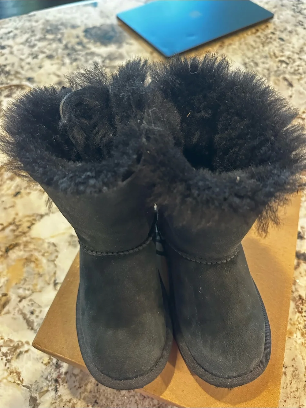 UGG Kids Bailey Bow II Fur-Trim Boots in Black